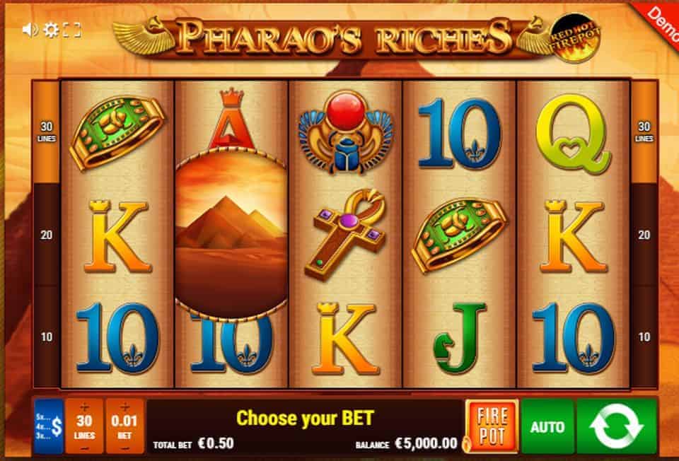 Pharaos Riches RHFP Slot Game Free Play at Casino Ireland 01