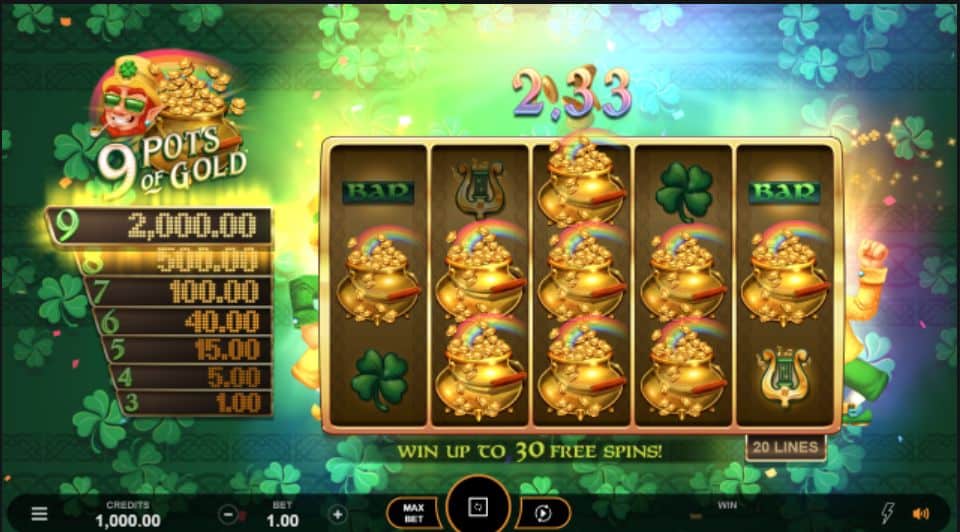 9 Pots of Gold Slot Game Free Play at Casino Ireland 01