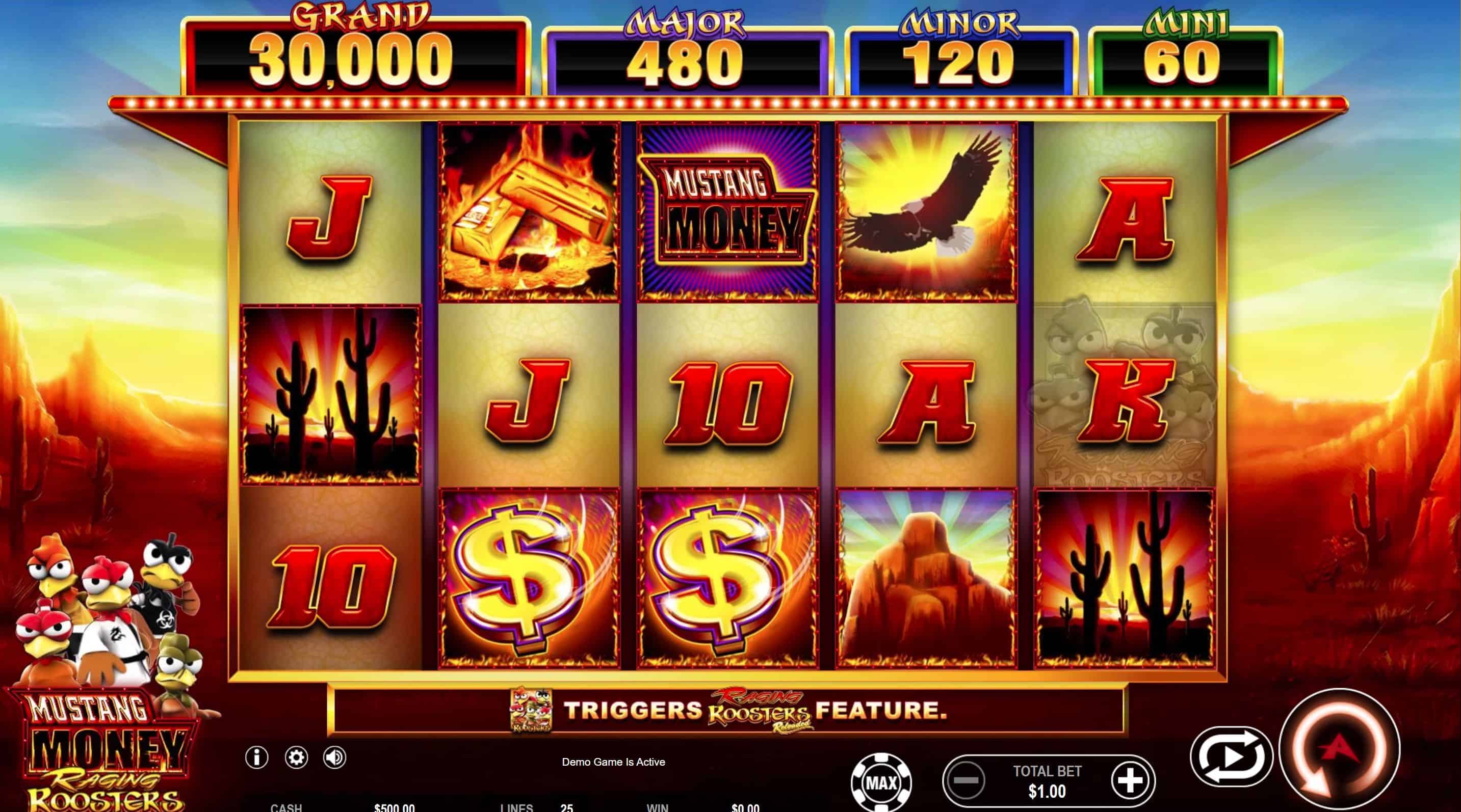 Mustang Money Raging Roosters Slot Game Free Play at Casino Ireland 01