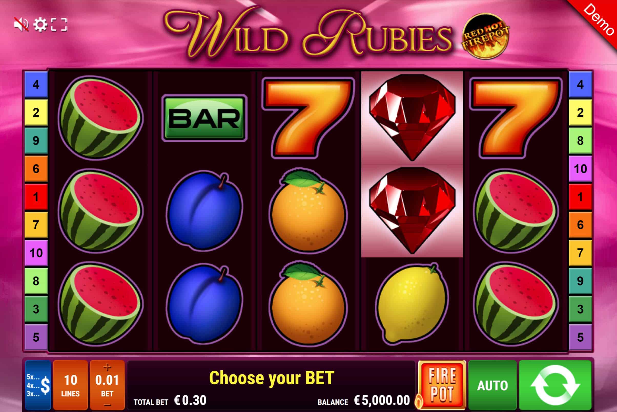 Wild Rubies RHFP Slot Game Free Play at Casino Ireland 01