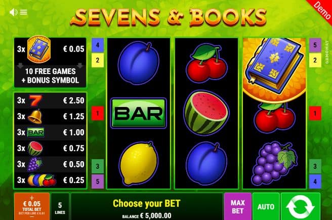 Sevens and Books  Slot Game Free Play at Casino Ireland 01
