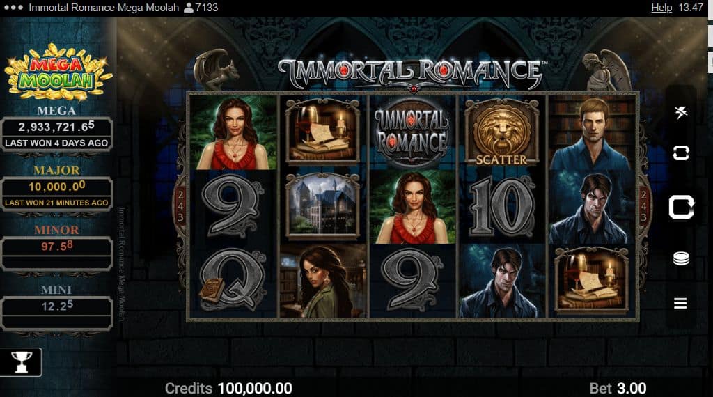 Immortal Romance Mega Moolah Slot Game Free Play at Casino Ireland 01